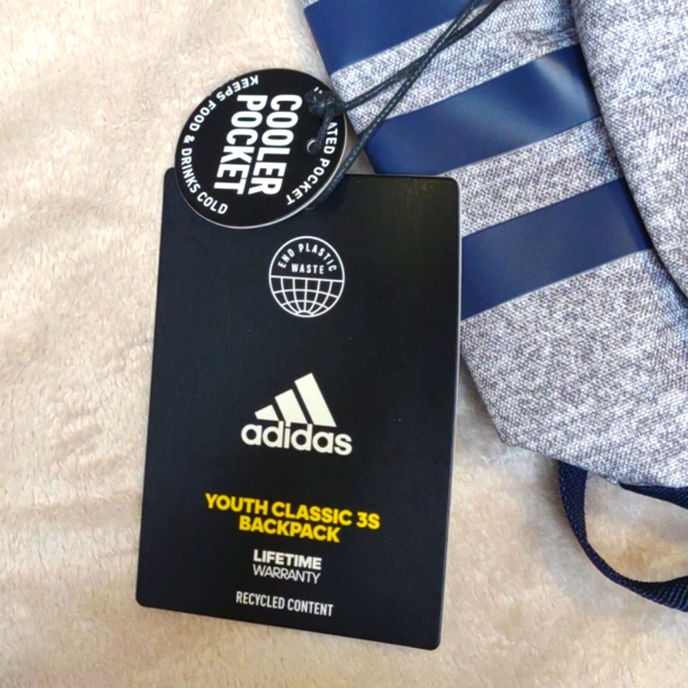 🙀❣️ADIDAS❣️ Youth Classic 3S Backpack "keep food cold!" Pocket - Picture 4 of 6